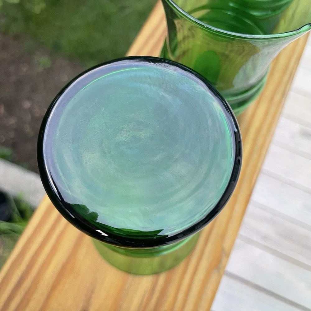 Anchor Hocking Glass Forest Green 8oz Ringed Ribbed Tumbler Vintage MCM Set Of 4